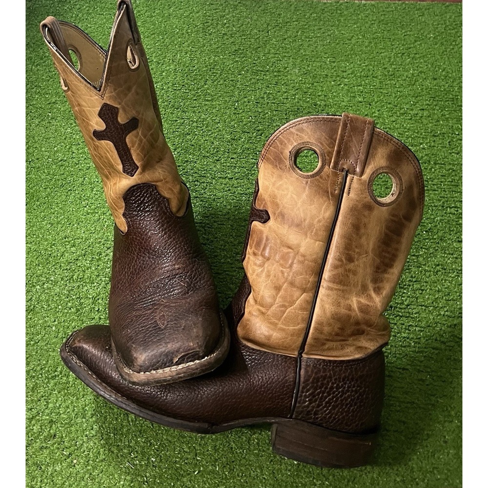 VTG Larry Mahan Cross Cowboy Boots 9.5 XE (xtra Wide) Bull Hide‎ Leather Patina